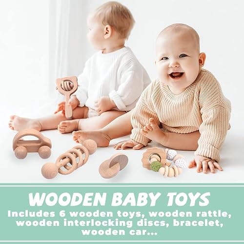 6 Pieces Toy Set- Wooden Baby Toys for Babies 0-6 Months,Wooden Toys for Babies Rattles with Bells,Wooden Rattles Push Car,Wood Rattle Toys Gifts for Boys Girls,Montessori Toys for Babies 0-6 Months thumbnail 7