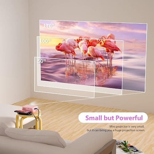 ksbaby Mini Projector WiFi Video Projector Portable Small Movie Projectors outdoor, Mirroring Scrrenvia WiFi or via data cable, Compatible with iOS/Android/HDMI/Windows/TV Stick/Box/USB (Pink) thumbnail 6