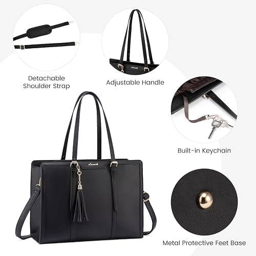 LOVEVOOK Laptop Bag for Women 15.6 inch Lightweight PU Laptop Tote Bag, Large Capacity Computer bag with Clutch Purse for Business, Work, Office, Travel, School,Casual(Black & Leather) thumbnail 6