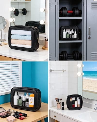 5Pcs Diaper Bag Organizer Pouch Set, Waterproof Travel Clear Makeup Bag Set for Women Small Toiletry Bag Travel Packing Organizer Bags Cosmetic Case with Zipper Compact Car Organizer Bag (Black Set) thumbnail 8