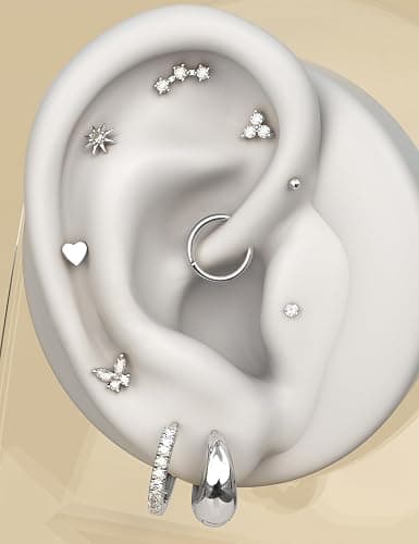 Florideco Hypoallergenic Flat Back Earrings for Women Trendy Surgical Steel Earrings for Sensitive Ears 14K Gold Plated Cartilage Earring Stacks FlatBack Stud Earring Set for Multiple Piercing thumbnail 7