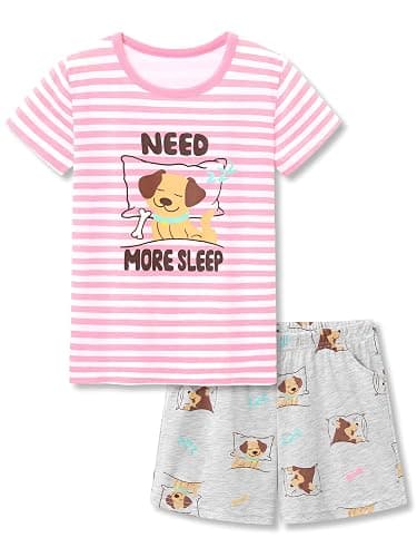 Tebbis Girls Pajamas Cotton Soft PJS Cupcake/Butterfly Stripe Summer Short Cute Jammies Size 6-18 - Image 1