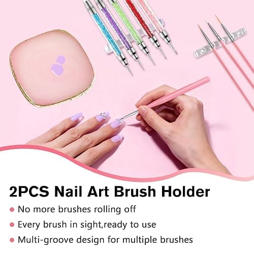 Nail Art Brushes, 23Pcs Set Nail Art Tools, including 2 Way Nail Art Sculpture Pen Dotting Pen Tools, Nail Art Brushes with Nail Brush Brackets, Resin Nail Art Palette for Nail Art DIY Tools (Pink) thumbnail 3