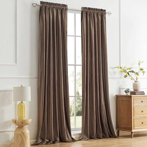 PRIMROSE Brown Velvet Room Darkening Curtains 96 inches Long for Living Room,Blackout Thermal Insulated Window Drapes for Bedroom Solid Modern Decorative Rod Pocket Curtain Set of 2 Panels thumbnail 7