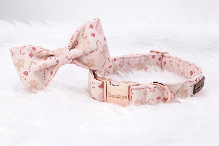 Unique style paws Dog Collar, Pet Collar Dog Bowtie Gift for Girl or Boy Dogs, Christmas Gingerbread Man Adjustable Dog Collar for Small Dogs thumbnail 4