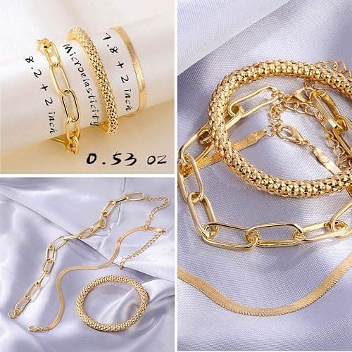IFKM 6 PACK (24 PCS) Boho Gold Chain Bracelets Set for Women, 14K Gold Plated Multiple Layered Stackable Open Cuff Wrap Bangle Adjustable Link Italian Cuban Jewelry for Women Gift thumbnail 3