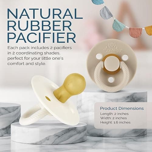 Itzy Ritzy Natural Rubber Newborn Pacifiers (Set of 2) – Baby Pacifiers with Cherry-Shaped Nipple & Large Air Holes for Added Safety; Set of 2 Binkies in Coconut & Toast (Ages 0 – 6 Months) thumbnail 6