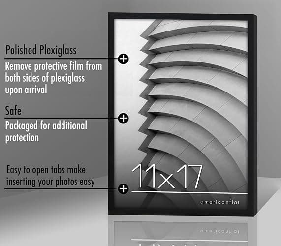 Americanflat 11x17 Picture Frame with Polished Plexiglass - Streamline Collection - Thin Border Picture Frame for Wall Display - Hanging Hardware Included - Black thumbnail 6