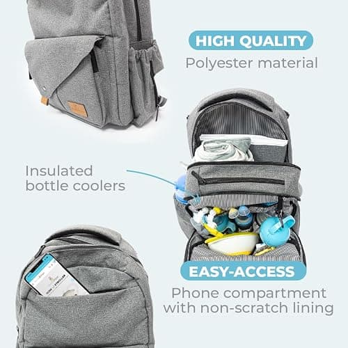 Primo Passi Baby Diaper Bag Travel Backpack with Insulated Pockets, Wipes Case, Changing Pad, and Stroller Straps (Pertutti) thumbnail 5