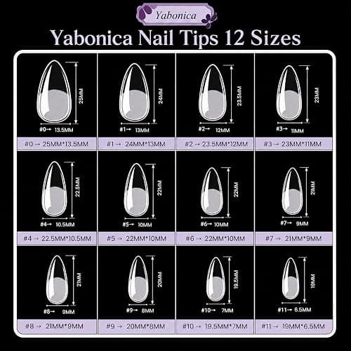 Yabonica Medium Almond Nail Tips 600pcs 12 Sizes Pre-Etched Soft Gel Tips | Half Matte Full Cover Press on False Nail Tips Acrylic Nails DIY Extension Gift for Women Home Salon Beginner thumbnail 4