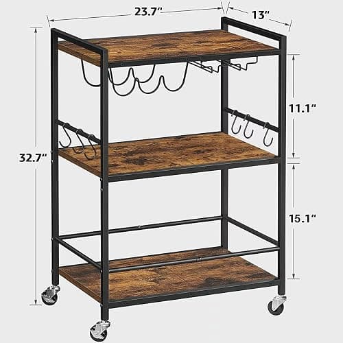 TUTOTAK Bar Cart, Serving Cart for Home, Microwave Cart, Drink Cart, Mobile Kitchen Shelf with Wine Rack and Glass Holder, Rolling Beverage Cart BC01BB030 thumbnail 2