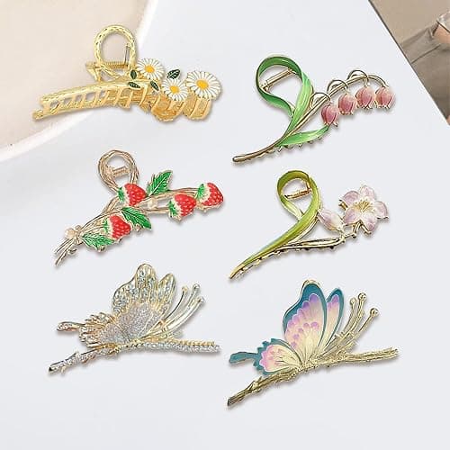 6 Pcs Hair Claw Clips for Women, Large Strong Metal Butterfly Hair Clips Flower Hair Clips for Women Thick Hair thumbnail 8
