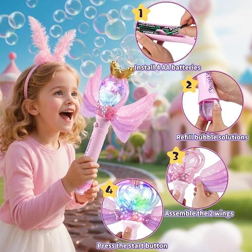 Princess Bubble Wand Machine for Girls, Electric Bubble Mahcine Blower with LED Light & Music, 9000+ Bubbles per Minute, Bubble Maker Gifts for Kids Girls Birthday Party thumbnail 7
