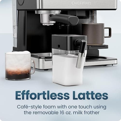 Chefman Coffee Maker Espresso Machine Combo, OmniBrew 8-in-1 Coffee Station with Automatic Milk Frother for Lattes, Cappuccinos, Macchiatos, 12-Cup Carafe and 3L Removable Water Tank - Black thumbnail 7