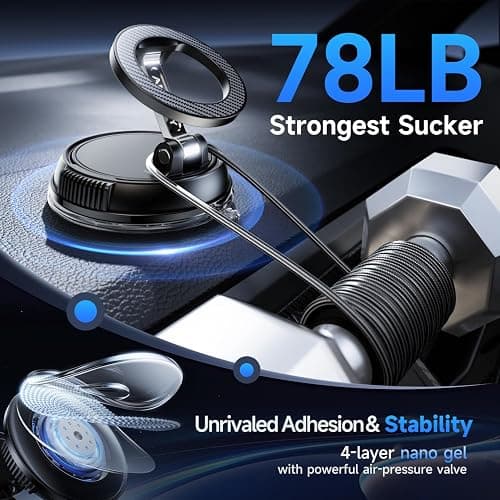 ANDERY Car Phone Holder for Magsafe [78+LBS Strongest Suction & 2400gf Magnetic] 360° Adjustable Car Phone Mount, Phone Holders for Your Car for iPhone 17 Pro Max 16 15 14 13 12 Air Plus, Carbon Fiber thumbnail 3