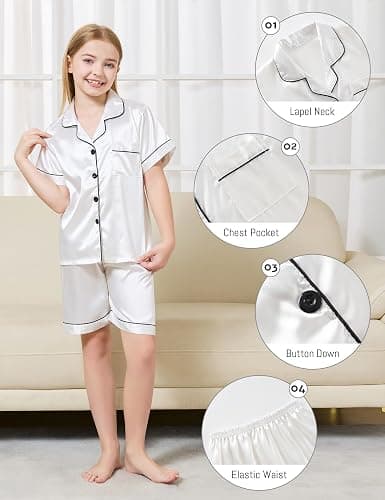 DIPUG 3 Piece Girls Silk Pajamas Set Soft Satin PJs Sleepwear for Comfortable Nights thumbnail 4