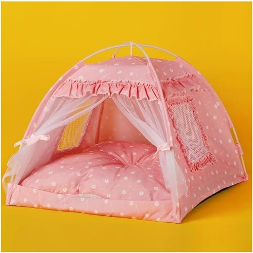 SEIMMIE Cat Princess Bed Tent House - Kitty Cute Beds Indoor,Small Dog House Indoor/Outdoor Cave Nest Bed Small Dog Tent for Cat,Puppy Tents (15.7"x15.7"x14.5"/Pink) - Image 1