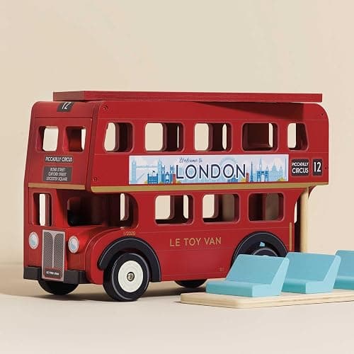 Le Toy Van - Cars & Construction - London Double Decker Bus - Wooden Bus - Role Play Toy - Suitable for Girls & Boys Age 3+ - Red thumbnail 6