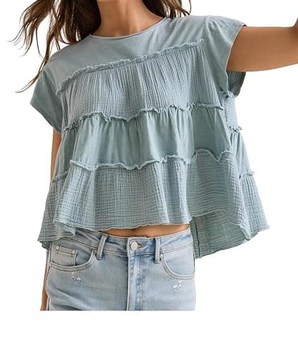 Bienmorn Peplum Tops for Women Crew-Neck Ruffled Bobydoll Tunic Tank Shirts Casual Loose Fit Summer Outfits 2025 Trendy - Image 1