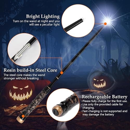 ChampWe Light Up Magic Wizard Wand Rechargeable Illuminating Toy for Kids Witch Collection Cosplay Accessories with Spellbook and Gift Box (Foliage) thumbnail 4