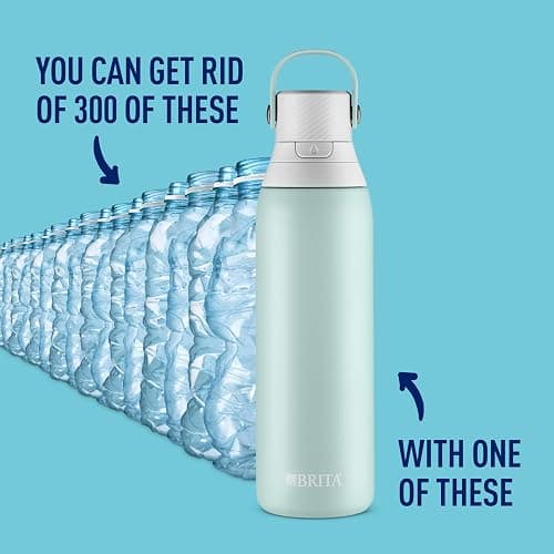 Brita Stainless Steel Premium Filtering Water Bottle, BPA-Free, Reusable, Insulated, Replaces 300 Plastic Water Bottles, Filter Lasts 2 Months or 40 Gallons, Includes 1 Filter, Glacier - 20 oz thumbnail 2