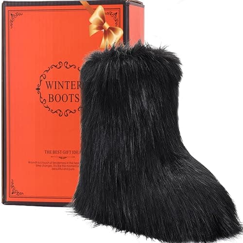 NWSTESLE Women's Faux Fur Boots Furry Boots y2k for Girls Fuzzy Fluffy Winter Snow Boots Warm Outdoor Indoor Mid-Calf Flat thumbnail 3
