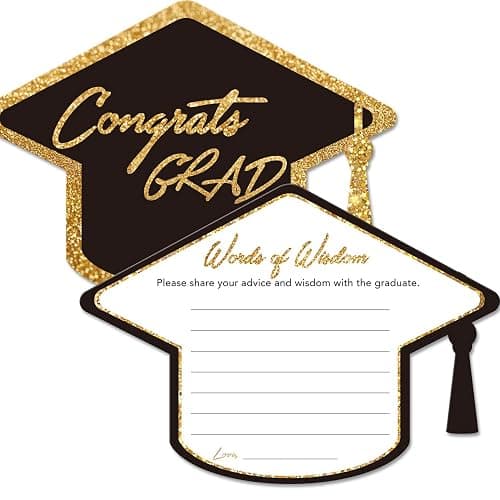 Yuzi-n Graduation Advice Cards for The Graduate (50 Pack), High School or College Graduation Party Games Decorations Supplies, Well Wishes Card for Graduates, Advice For The Graduate Cards (Black) - Image 1