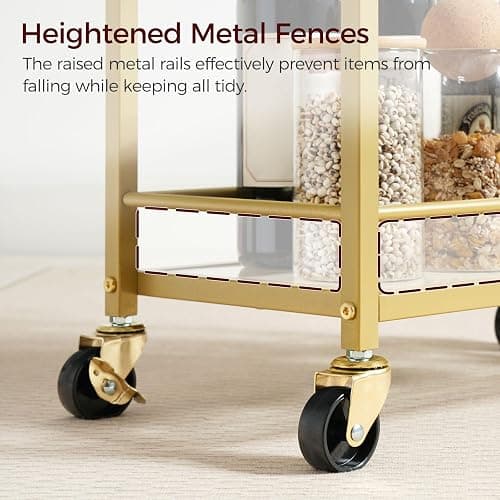 MAHANCRIS Bar Cart for The Home, 3-Tier Drink Cart on Wheels, Home Bar Serving Cart, Mini Bar Cart for Small Space, Kitchen, Dining Room, Gold RCJ40B01 thumbnail 5