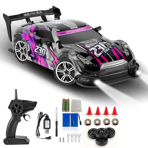 PANKQQ RC Drift Car, 1:16 Scale Drifting RC Cars, 2.4GHz 4WD RC Race Car, 40km/h High-Speed Remote Control Drift Car Vehicle, Racing Sport Toy Ideal Gift for Boys Girls Kids-2 USB Batteries (Purple) thumbnail 2