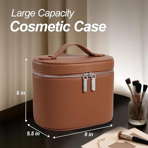 idoltimes Leather Makeup Bag, Portable Makeup Bag, Removable Compartments thumbnail 2
