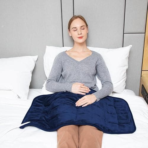 Ambershine 17''x33'' Weighted Heating Pad, 5.2lbs with 12 Temperature Settings & 4 Auto-Off Timers, Pain Relief for Back/Neck/Shoulders/Abdomen/Legs, Christmas Gifts for Mom Dad Women Men(Dark Blue) thumbnail 6