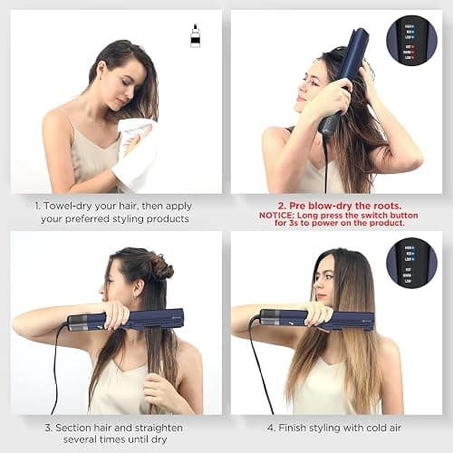 IG INGLAM Air Straightener, Style from Wet Hair, 2.2" Hair Dryer Straightener, 200M Negative Ionic, One-Step Air Straight for Medium and Long Length(14"-30"), Prussian Blue thumbnail 6