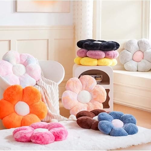 Kcvvcr Dusty Purple Flower Pillow, Cute Decorative Flower Shaped Throw Pillow with Faux Rabbit Fur, 14.9" Soft Flower Plush Throw Pillow Floor Pillows Room Décor for Bedroom Living Room thumbnail 4