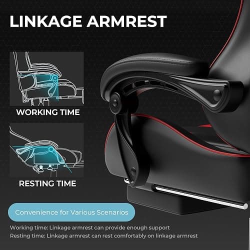 GTPLAYER Gaming Chair, Computer Chair with Footrest and Lumbar Support, Height Adjustable Game Chair with 360°-Swivel Seat and Headrest and for Office or Gaming (Faux Leather, Red) thumbnail 5