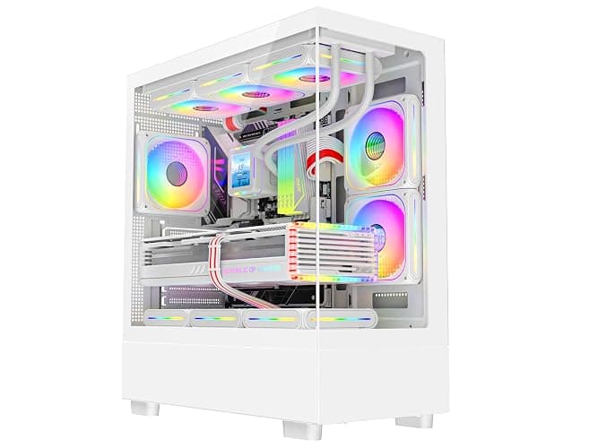 ASC Gaming PC Tower, AMD Ryzen 5 5500, 16GB RAM, 1TB+256GB SSD, RTX4060 8GB Graphics, Windows 11, White RGB 9 Fan Glass Gaming Case - Image 1