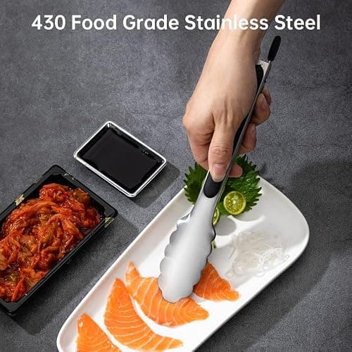 9 & 12 Inch Kitchen Tongs, Stainless Steel Metal Tongs Cooking Tongs, for Cooking Barbecue, BBQ Grilling, Buffet Serving (9"+12") thumbnail 6