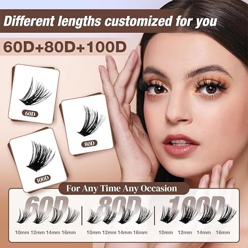 AILAISHI Lash Clusters Kit, DIY Cluster Eyelash Extensions 9‑16mm, 60D+80D+100D, 224pcs Fluffy D Curl Natural Lashes with Bond & Seal,Tweezers,Brush,Fake Cat Eye Individual Clusters thumbnail 5
