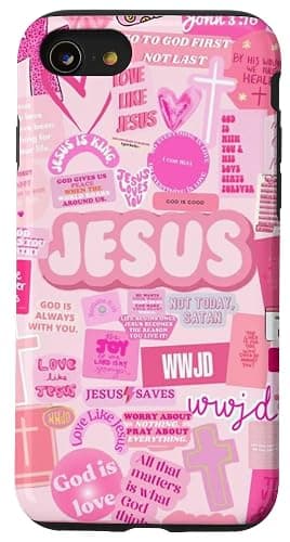 Aesthetic Pink Preppy Collage Jesus Loves You Girls Wome Case for iPhone SE (2020) / 7 / 8 - Image 1