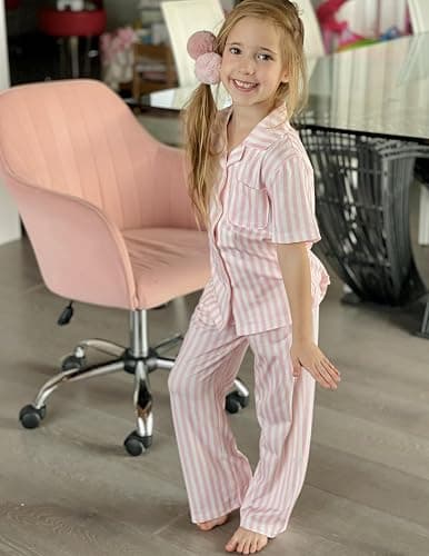 Arshiner Pajamas for Girls Short Sleeve Long Pants Outfit 2 Piece Sleepwear Button Pjs Sets thumbnail 5