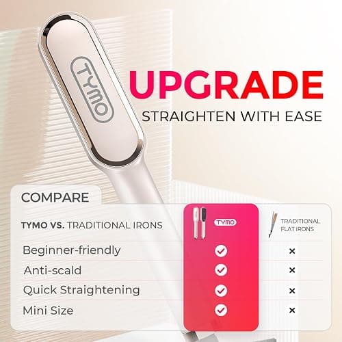 TYMO Hair Straightener Brush UK, Flat Iron and Hair Brush 2-in-1, Anti-Scald, Fast Heating, 5 Temp Settings (130℃-210℃), Professional Salon at Home, Wider Comb for Even Straightening, Gold thumbnail 3