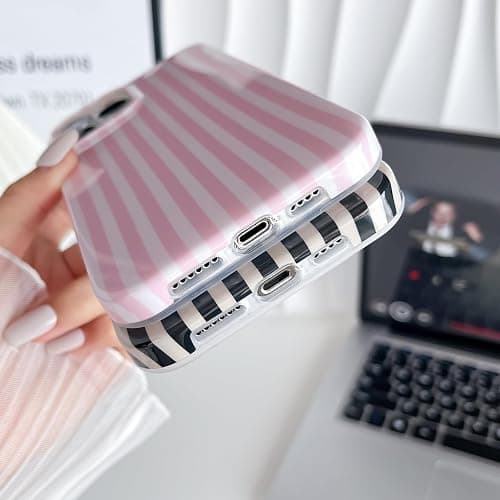 Yeddabox for iPhone 13 Pro Max Case Cute Striped Phone Case Soft TPU Slim Shockproof Phone Cover for Women Girls, Pink thumbnail 5