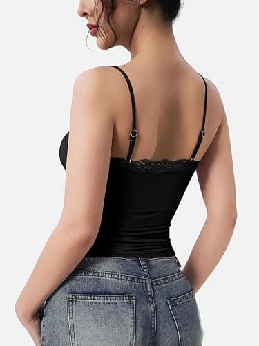 YEOREO Women Lace Cami Y2K Square Neck Double Lined Sexy Strap Tank Top Sleeveless Going Out Party Club Basic Shirt thumbnail 2