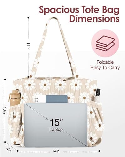 Miss Adola Cute Corduroy Tote Bag for Women Multi-Pocket with Zipper | Large Capacity Shoulder Bag for Work, Travel, and Shopping thumbnail 4