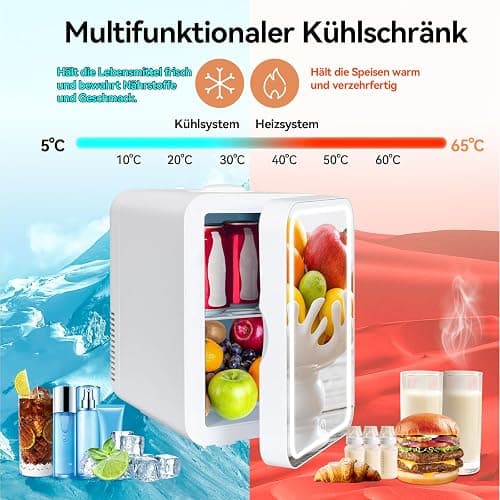YU YUSING Mini Kühlschrank mit LED Spiegel 8 Liter, Kosmetik Kühlschrank mit LED Licht Make-Up Spiegel, 12V/220V Retro Klein Skincare Fridge Kühl/Heizfunktion für Autos Büros Schlafzimmer Schlafsäle thumbnail 4