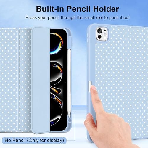 MEEgoodo Case for M5 iPad Pro 11 inch 2025/M4 iPad Pro 11 inch Case 2024, Tablet Cover with Trifold Stand & Pencil Holder & Auto Wake/Sleep & Soft TPU Back Cover, White Polka Dot & Blue thumbnail 4