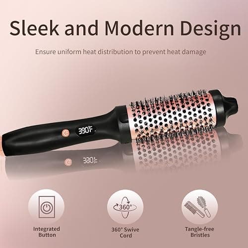 Thermal Brush, Heated Round Brush, Negative lon Heated Curling Brush 1.5 Inch, 3 Temp Settings,15s Heating, Dual Voltage Rose Gold Update Ceramic Tourmaline thumbnail 5