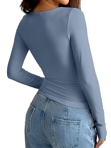 Womens Long Sleeve Shirt for Womens Skims Dupe Crop Top Fall Basics Tshirts Fall Clothes Gym Going Out Tops thumbnail 3
