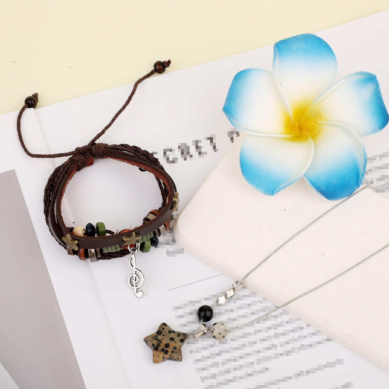 Fairy Grunge Necklace & Bracelet Set, Handmade Multi-Layer Leather Music Braided Beaded Bracelet Y2K Star Necklace Gothic Punk Rock Music Accessories for Women & Men thumbnail 4
