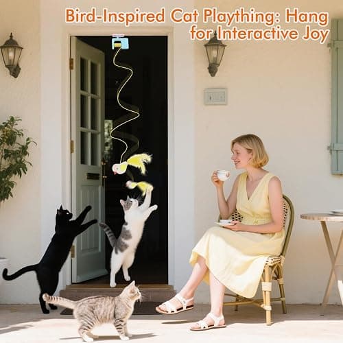 AIERSA Interactive Cat Toys for Indoor Cats,Automatic Cat Hanging Toys for Bored Indoor Adult Cats, Caterpillar and Flying Bird Toy for Door Frame, Self-Play Pet Chase Toy-Blue thumbnail 2