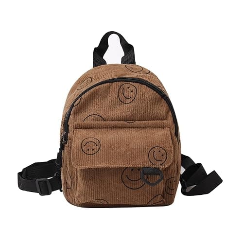 Small Backpack Purse Cute Mini Corduroy Bookbag Toddler Backpack School Bags for Women Girls Boys Teens Kids (brown) - Image 1